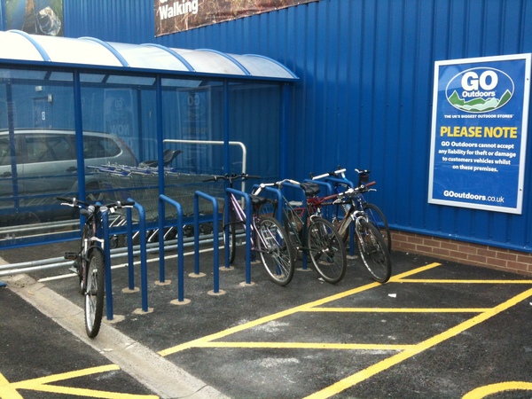 The photo for Cycle parking at Go Outdoors spaced too close together.